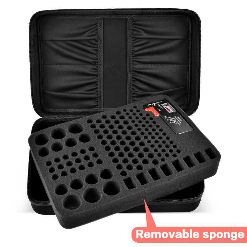 Comecase صندوق تخزين منظم بطاريات Comecase الصلب، حقيبة حمل - يحمل 148 بطارية AA AAA C D 9V - مع جهاز اختبار البطارية BT-168 (البطاريات غير مشمولة) - Image 4